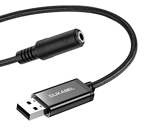 DuKabel USB Externe Soundkarte USB auf 3.5mm Klinkenbuchse (4 Pole CTIA) Stereo Audio Adapter Kabel External Sound Card für Headset, Lautsprecher oder 4 Pole TRRS Mikrofon - Schwarz