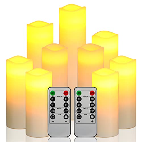 Da by LED Kerzen, Batteriekerzen-Set aus 9 (1 - H 22 cm, 1 - H20 cm, 1 - H18 cm, 2-H16cm, 2-H14cm, 2-H13cm) Elfenbein-Wachskerze mit Fernbedienung（Batterien nicht enthalten）