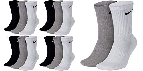 Nike 14 Paar Socken Lang Herren Damen Weiß oder Schwarz oder Weiß Grau Schwarz Tennissocken Set Paket Bundle, Größe:42-46, Sockenpakete:14 Paar bunt