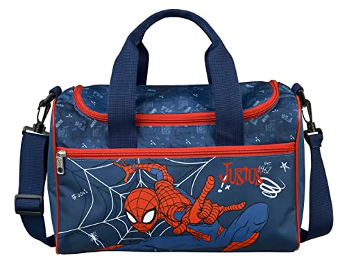 Sporttasche mit Namen | inkl. NAMENSDRUCK | Motiv Spiderman blau schwarz rot | Personalisieren & Bedrucken in Wunschfarbe | Reisetasche Jungen Tragetasche Umhängetasche