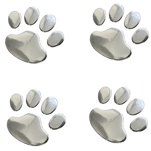 NewL 4PCS Schwarz 3D Chrom Hundepfote Footprint Aufkleber Aufkleber Auto Auto Emblem Aufkleber Dekoration (Silber)