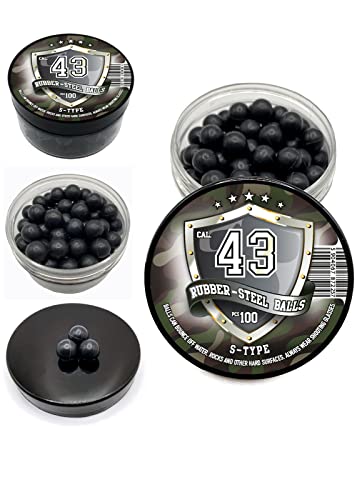 100 Stück - Premium Quality S-Type Hard Mix Rubber Steel Balls Paintballs Reballs Powerballs for Self Home Defense Training and Shooting in 43 Caliber - Hart Gummi Bälle in 43 Kaliber