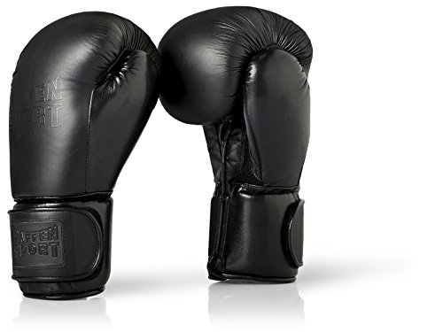 Paffen Sport Black Logo Echtleder-Boxhandschuhe für das Sparring und Training – schwarz – 18UZ