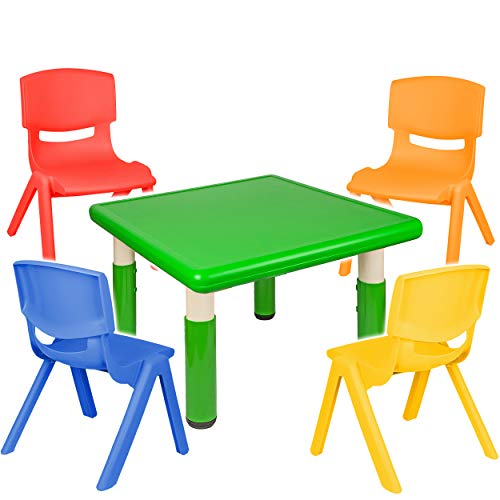 alles-meine.de GmbH Sitzgruppe für Kinder - Tisch + 4 Kinderstühle - Größen & Farbwahl - grün - höhenverstellbar - 1 bis 8 Jahre - Plastik - für INNEN & AUßEN - Kindertisch / Kin..