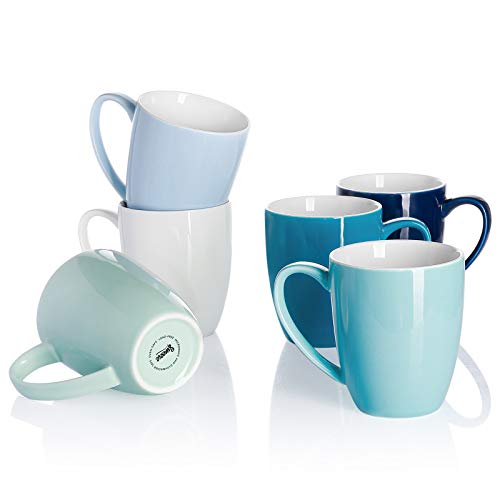 Sweese 611.003 Kaffeebecher Kaffeetassen 6er Set aus Porzellan, 350 ml Becher mit henkel für Heißgetränke, Blaue Serie