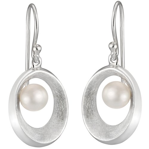 Vinani Ohrhänger offenes Oval gebürstet mit Süßwasserzuchtperle Sterling Silber 925 Perle Ohrringe OAGP
