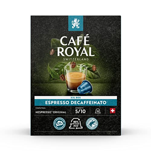 Café Royal Espresso Decaffeinato 36 Kapseln für Nespresso Kaffee Maschine - 5/10 Intensität - UTZ-zertifiziert Kaffeekapseln aus Aluminium