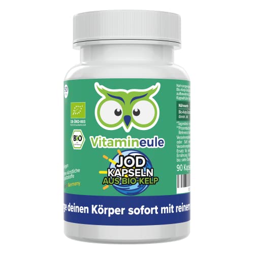 Jod Kapseln aus Bio Kelp - hochdosiert mit 400µg - Qualität aus Deutschland - natürliches Jod aus Bio Kelp Algen Extrakt - ohne Zusatzstoffe - vegan - laborgeprüft - aus der Braunalge - Vitamineule®