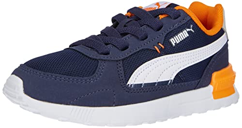 PUMA Graviton AC PS Sneaker, Peacoat White-Gray Violet-Vibrant Orange, 31 EU