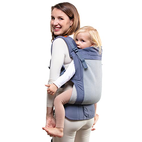 Beco Kindertrage mit extra breitem Sitz - Kindertragerucksack aus 100% Polyester 3D Mesh - 3 Tragepositionen - Kindertrage Bauch/Kindertrage Rücken - Kindertrage Wandern - 9-27kg (Dunkelgrau)