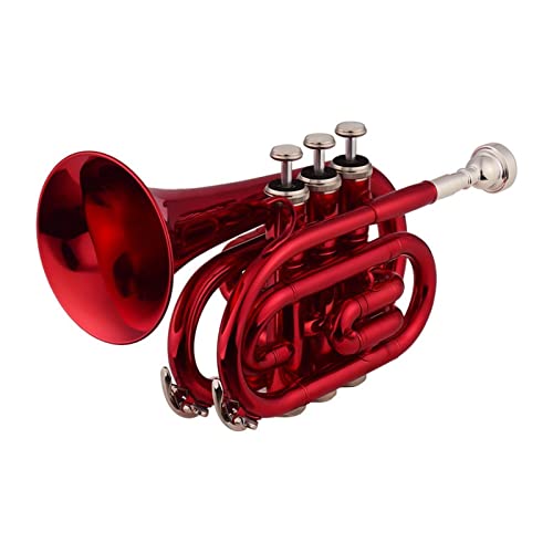 Mini-Taschentrompete Bb Flaches Messinginstrument Für Anfänger Anfänger Trompete (Color : Crimson)