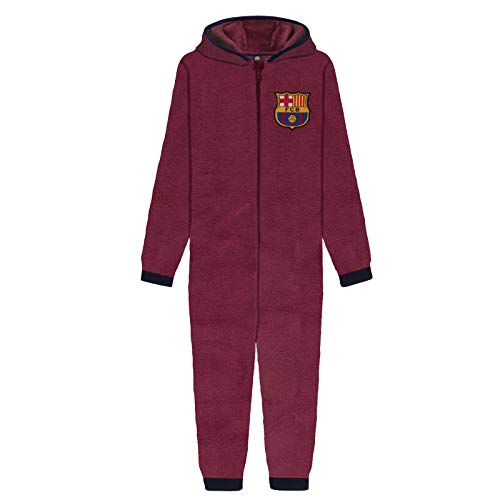 FC Barcelona - Jungen Schlafanzug-Einteiler mit Kapuze - Offizielles Merchandise - Geschenk für Fußballfans - 5-6 Jahre