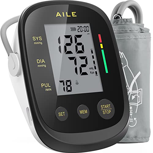 Blutdruckmessgerät,AILE Blutdruck Messgerät oberarm für den Heimgebrauch,Oberarm-blood pressure monitor,vollautomatisches Blutdruckmessgerät große Manschette(22-42cm)2*99 Speicher,Einfach zu bedienen