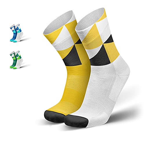 INCYLENCE Polygons gepolsterte Laufsocken lang, Running Socks, atmungsaktive Sportsocken mit Anti-Blasen Schutz, Kompressionsstrümpfe, Gelb, 35-38
