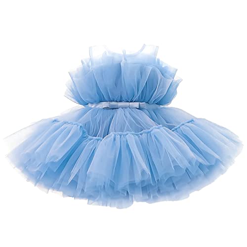 NNJXD Baby Mädchen Kleid Schleife Kleider Tutu Flauschige Taufe Prinzessin Größe (80) 6-12 Monate 766 Blau-A