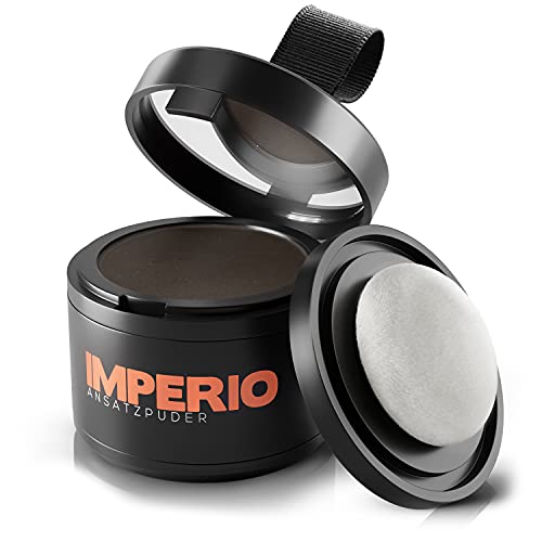 IMPERIO Ansatzpuder - Haar Concealer zur Haarverdichtung für Frauen und Männer, wasserfestes Haar Make-up zum Ansatz kaschieren - 4g (Dunkelbraun)