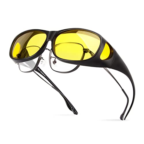 Bloomoak Polarisiert Sonnenbrille Überbrille für Brillenträger Herren Damen, Überziehbrille Unisex Brille mit UV400 Schutz, Fit-over Polbrille für Autofahren Angeln Golf (Gelb)
