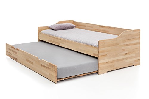 WOODLIVE DESIGN BY NATURE Massivholz-Gästebett aus Kernbuche, ausziehbares Doppel-Bett, als Jugend- & Kinderbett verwendbar, Funktionsbett aus Holz, Bett 90 x 200 cm