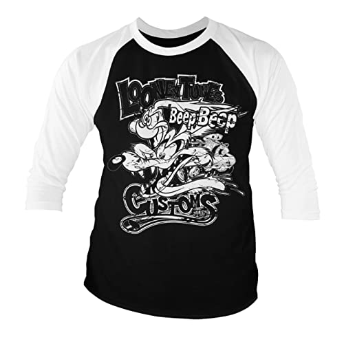 Looney Tunes Offizielles Lizenzprodukt Customs Baseball 3/4 Ärmel T-Shirt (Schwarz-Weiß), Medium