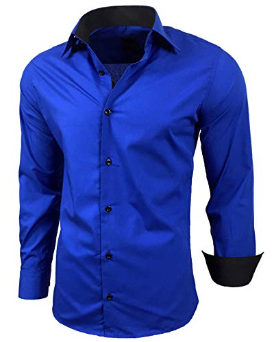 Baxboy Herren-Hemd Slim-Fit Bügelleicht Für Anzug, Business, Hochzeit, Freizeit - Langarm Hemden für Männer Langarmhemd R-44, Farbe:Sax, Größe:L