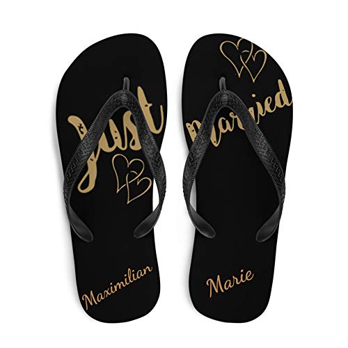 Lässig-Style Personalisierte Flip Flops als Geschenk für Brautpaar u. Freunde Hochzeits-Geschenk 1Paar (M, Just Married schwarz)