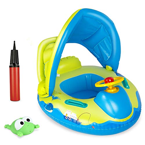 joylink Baby Schwimmring, aufblasbarer Schwimmsitz Schwimmhife Spielzeug Baby Float mit Sonnenschutz und Pumpe, perfekt Schwimmtrainer für Kleinkender ab 12 bis 36 Monaten