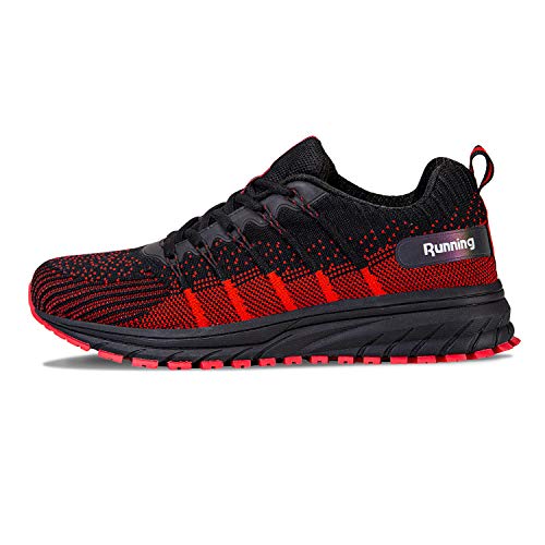 Herren Straßenlaufschuhe Damen Laufschuhe Fitness Turnschuhe Sneakers Sportschuhe Running Shoes(03-Schwarz/Rot,39)