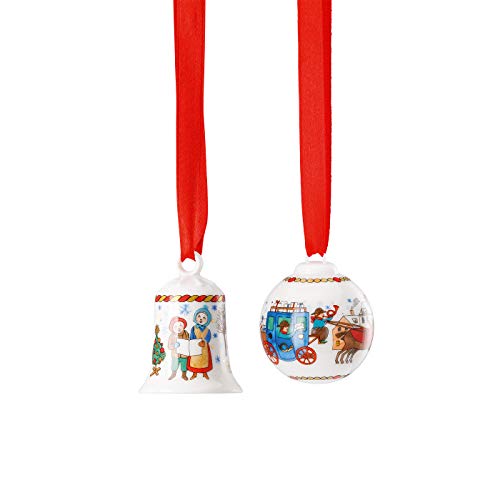Hutschenreuther Weihnachtsmarkt II-Höhe: 5 cm/Ø 4,5 cm-limitiert auf 2.999 Exemplare Set Miniglocke/Minikugel, Porzellan, Bunt