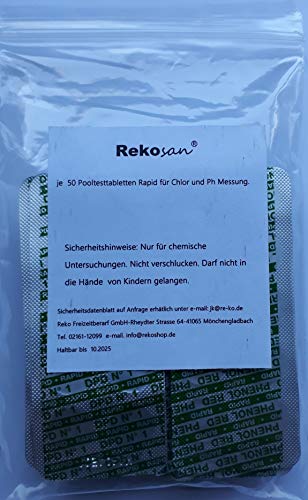 100 Pool Testtabletten von Reko Freizeitbedarf für die Chlor und pH-Wert Bestimmung - 2 x 50 Stück