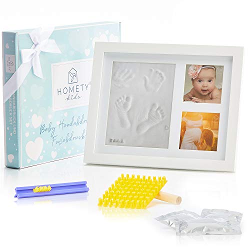Homety® Gipsabdruck Baby Hand und Fuß mit Buchstaben Set und Bilderrahmen - Baby Handabdruck und Fußabdruck Baby - Schadstoff geprüft - Geschenk zur Geburt