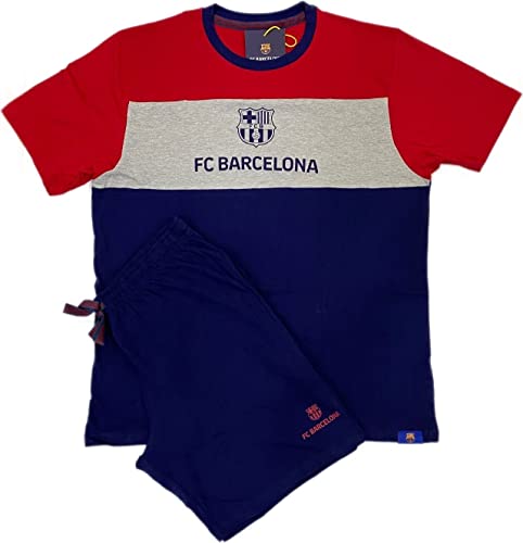FC Barcelona Schlafanzug für Erwachsene, blau-granate-grau, kurzärmlig, Mehrfarbig M