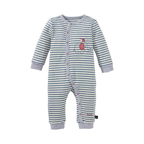Bornino Schlafoverall, Baby-Schlafanzug für Jungen/Mädchen, Einteiler, Elefanten-Motiv, Langarm, Bio-Baumwolle, Weiß/Blau/Rot