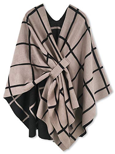 Amazon Brand - HIKARO Damen Poncho Cape Mode Wendbar Schal Umhang Elegant Cardigan Kreativer Mantel Herbst Festliche Geschenke für Mädchen