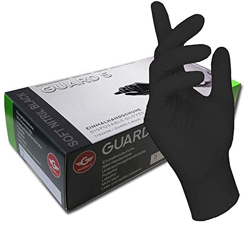 200 Stck - Einweghandschuhe von GUARD 5 - Schwarze Nitril-Handschuhe puderfreie Tätowierhandschuhe Kochhandschuhe (9 / L)