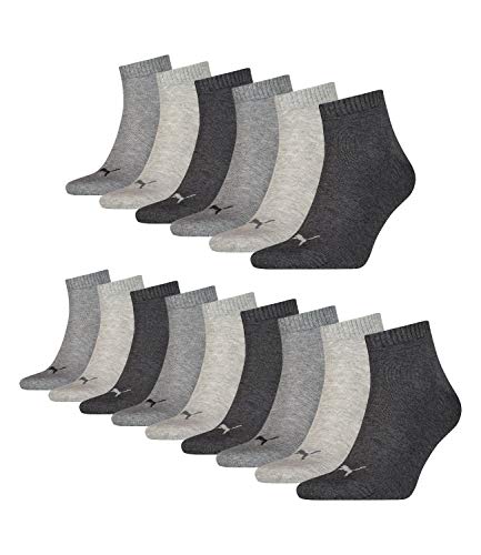 PUMA 15 Paar Unisex Quarter Socken Sneaker Gr. 35-49 für Damen Herren Füßlinge, Farbe:800 - anthraci/l mel grey/m me, Socken & Strümpfe:43-46