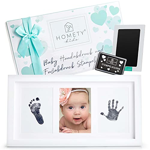 Homety® Handabdruck Baby - Fußabdruck Baby Abdruckset - Clean Touch Pad und Stempelkissen im Bilderrahmen aus Holz Baby Geschenke Set - Babygeschenk zur Geburt