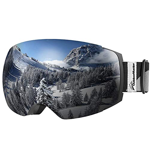 OutdoorMaster Ski & Snowboard Brille mit Abnehmbaren zweilagigen Anti-Nebel Linsen (Lichtdurchlässigkeit 10% Grau Linse)