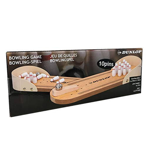 Dunlop - Bowling-Spiel aus Holz | Miniatur Bowlingspiel | Mini-Bowling-Spiel | 30x10cm | 13teilig inkl. Pins + Kugel | Bürospiel für den Schreibtisch | Spiel für Kinder & Erwachsene ab 3 Jahren