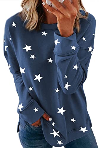 T1FE 1SFE Entspannt Sweatshirts Frau Street Leger Damen Sweatshirt Bequem Relax Sweatshirt Druckt mit Gemustert Sweatshirt Blau Größe L