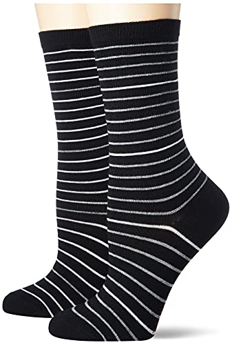 ESPRIT Damen Fine Stripe 2-Pack Biologische Baumwolle dünn Gemustert 2 Paar Socken, Schwarz (Black 3000), 39-42 (2er Pack)