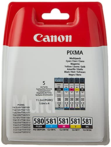 Canon PGI-580BK / CLI-581 BK/C/M/Y Druckertinte - Pigment- und Farbstofftinte Multipack Druckertinte für PIXMA Tintenstrahldrucker ORIGINAL