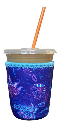 Koverz Neoprenhülle für Eiskaffee, Isolierhülle für kalte Getränke, Neopren-Becherhalter – für Starbucks Kaffeehülse, für McDonalds Kaffeehülse – Small Violet Whimsy