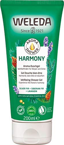 WELEDA Bio Aroma Shower Harmony – Besonderes Naturkosmetik Duschgel mit wohltuendem Duft wirkt wie ein tiefer Atemzug klarer Waldluft (1 x 200ml)