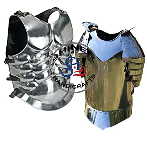 Mittelalter Brustpanzer Jacke Schulter Kostüm Set mit Muskel Body Rüstung Jacke Silber Set