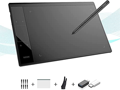 VEIKK A30 V2 Zeichentablett 10 x 6 Zoll Grafiktablett mit batterielosem Stift und 8192 professionellen Druckstufen (einzigartiges Touchpad-Design mit 4 Touch-Tasten und einem Gestenpad), Schwarz