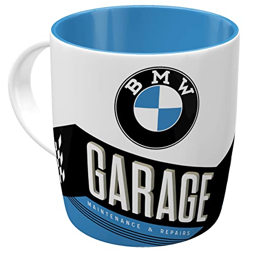 Nostalgic-Art Retro Kaffee-Becher, BMW – Garage – Geschenk-Idee für Auto Zubehör Fans, Lustige große Keramik-Tasse mit Spruch, Vintage-Design, 330 ml