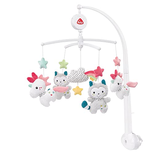 Fehn Musik Mobile Aiko & Yuki - Baby Einschlafhilfe Musikspielzeug mit süßen Tieren - Babymobile Spieluhr Melodie 