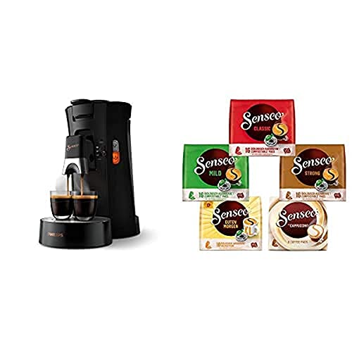 Philips Senseo Select CSA240/60 Kaffeepadmaschine (schwarz) + Senseo Pads, Probierbox mit 5 Sorten, 66 Kaffeepads