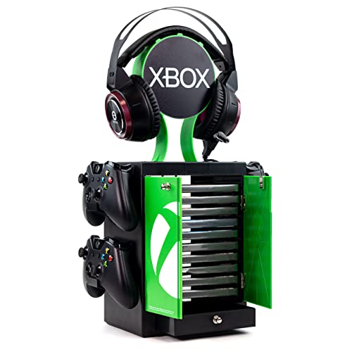 Numskull Offizieller Aufbewahrungsschrank für Xbox Series X Spiele, Kopfhörerständer und Controller-Halter für 10 Spiele oder Blu-Ray Disk-Hüllen, 4 Xbox-Controller