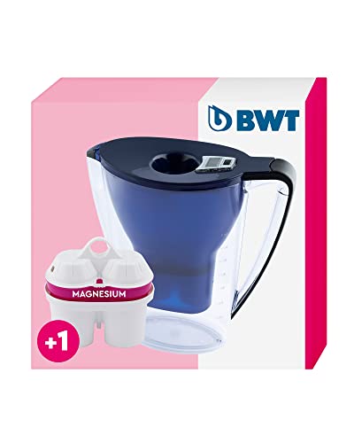 BWT Penguin inkl Filter mit 1 Magnesium Filterkartusche | Wasserfilter Trinkwasser | Filtert Kalk, Chlor, Blei & Kupfer Filterkannen, dunkelblau